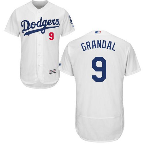Dodgers #9 Yasmani Grandal White Flexbase Authentic Collection Stitched MLB Jersey - Click Image to Close